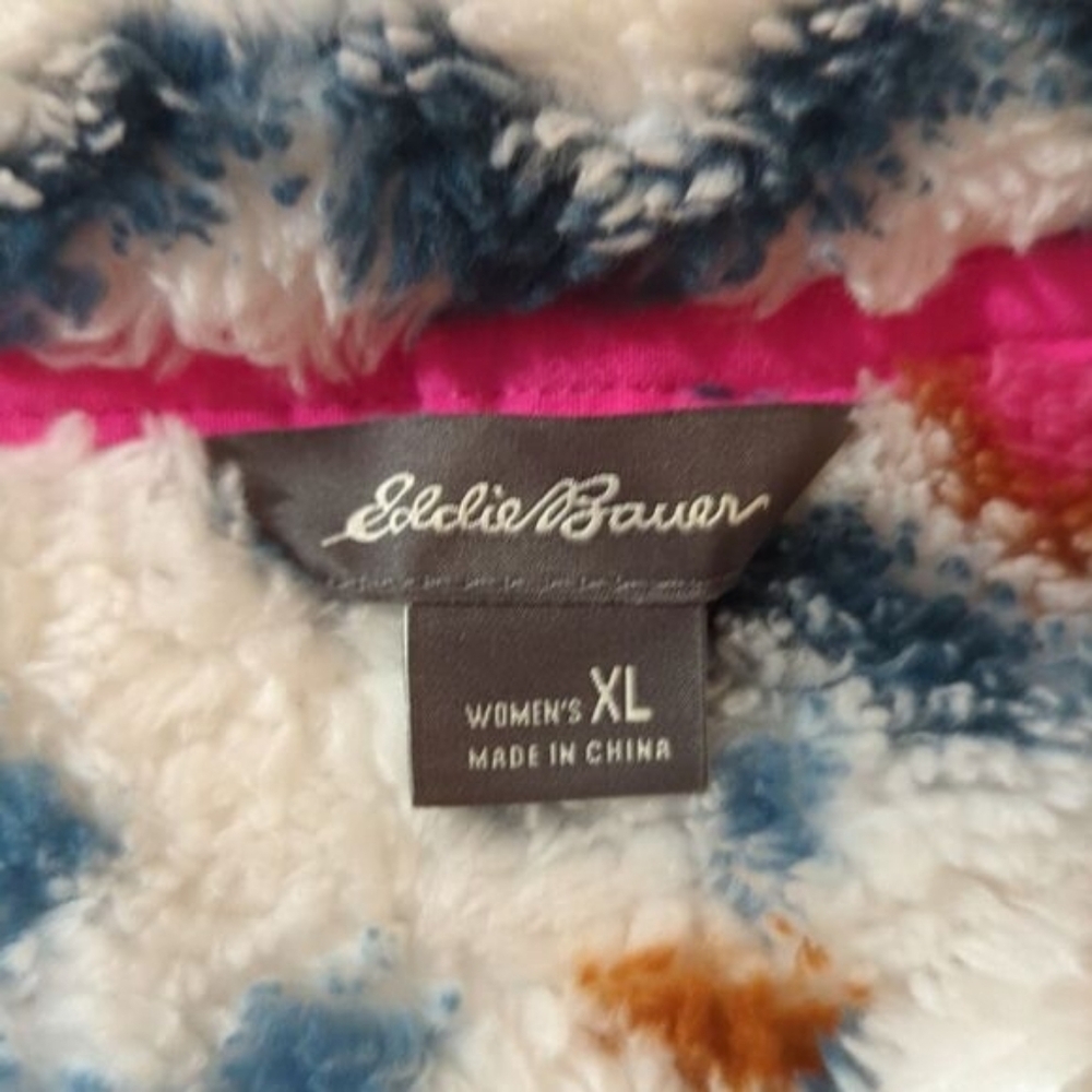 Eddie Bauer Pink Blue Aztec Tribal Sherpa Teddy 1/4 Zip Jacket Sweater X-Large - Picture 6 of 7